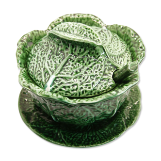 Portuguese soup bowl and its green slurry ladle like cabbage leaves