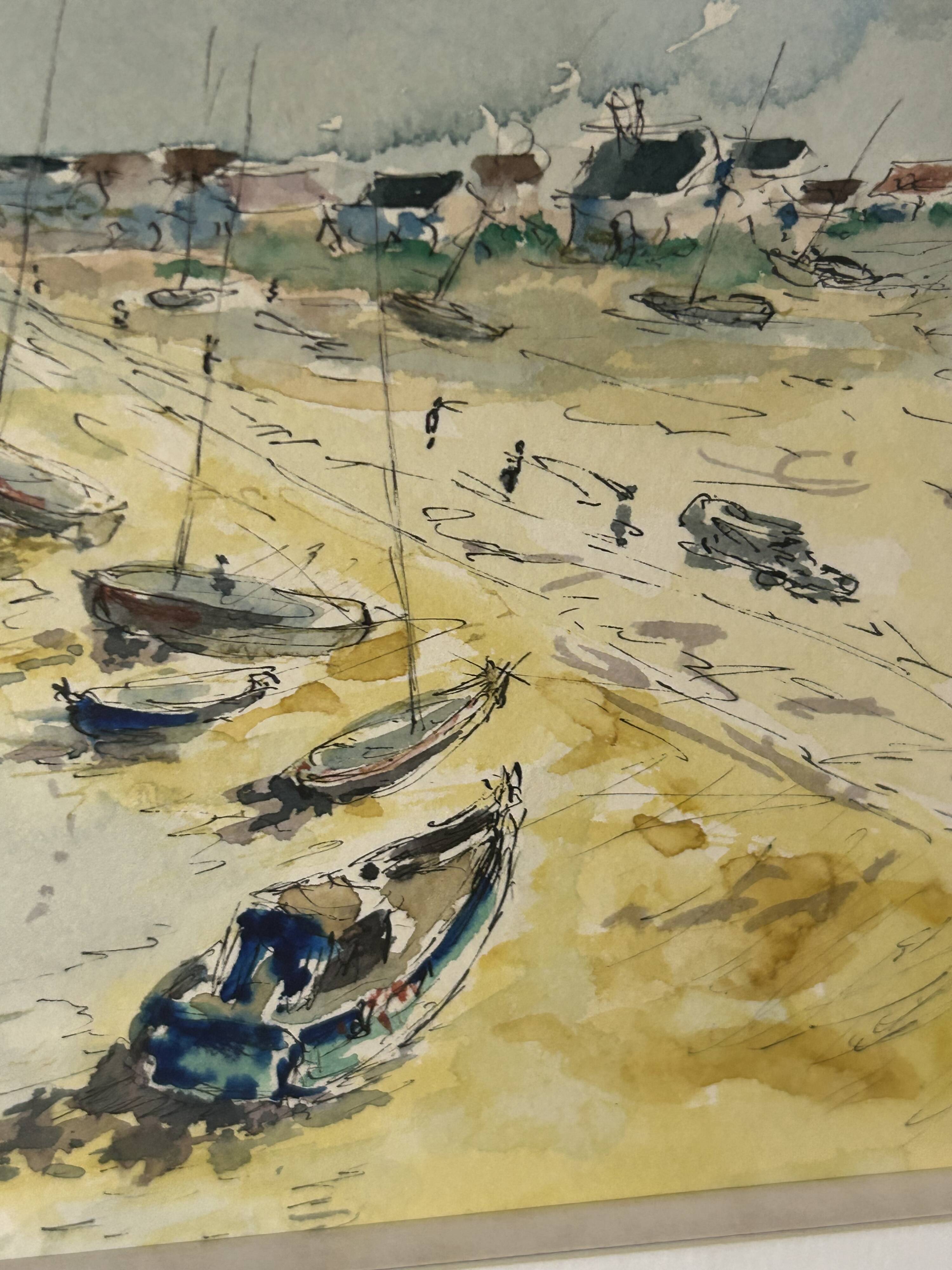 20th century Impressionist school - Vassaux - Marine watercolor - Noirmoutier