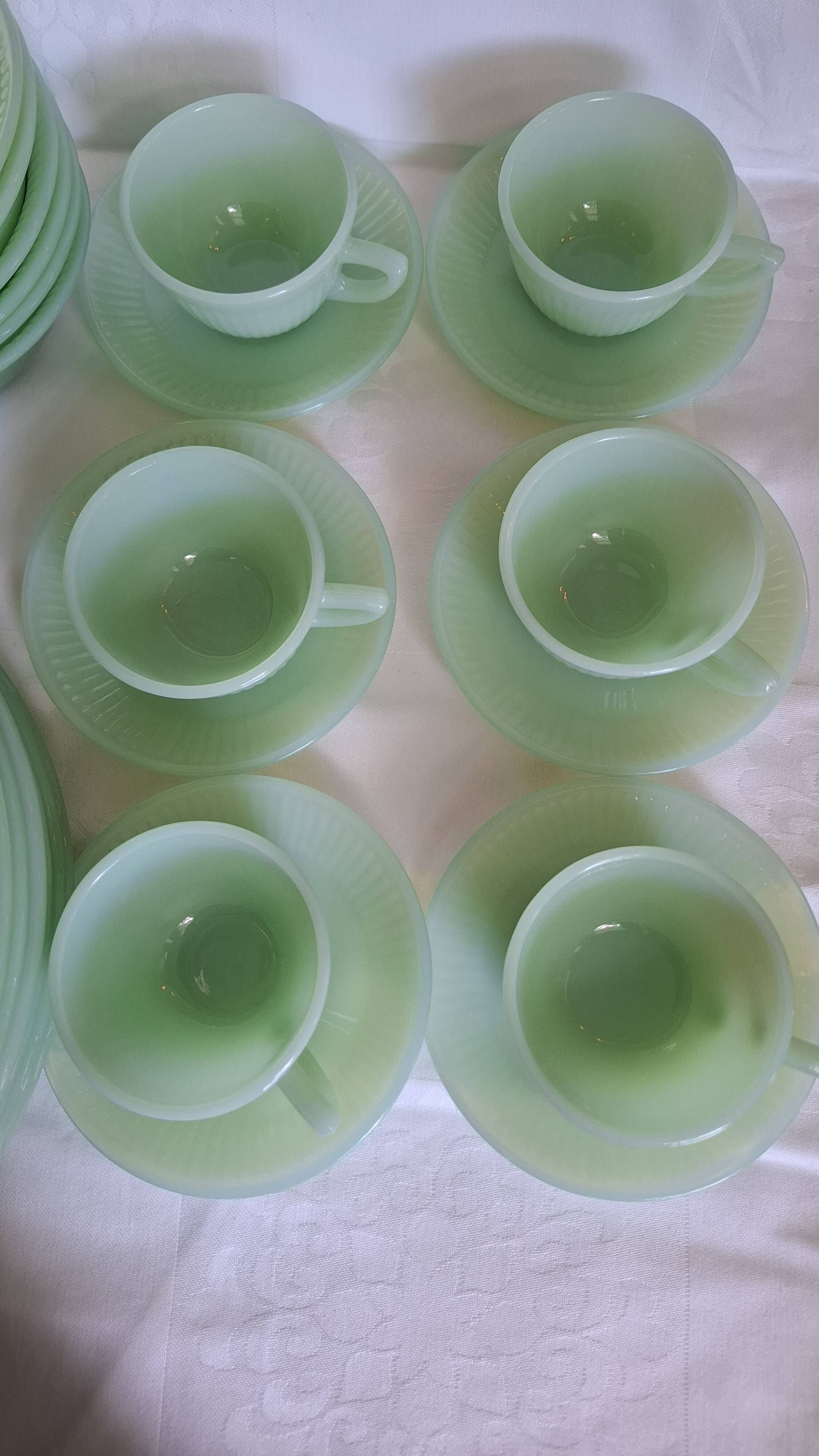 Rare 1950s Fire-King Jadeite "Jane Ray" Dinner & Coffee Service - 32-Pieces
