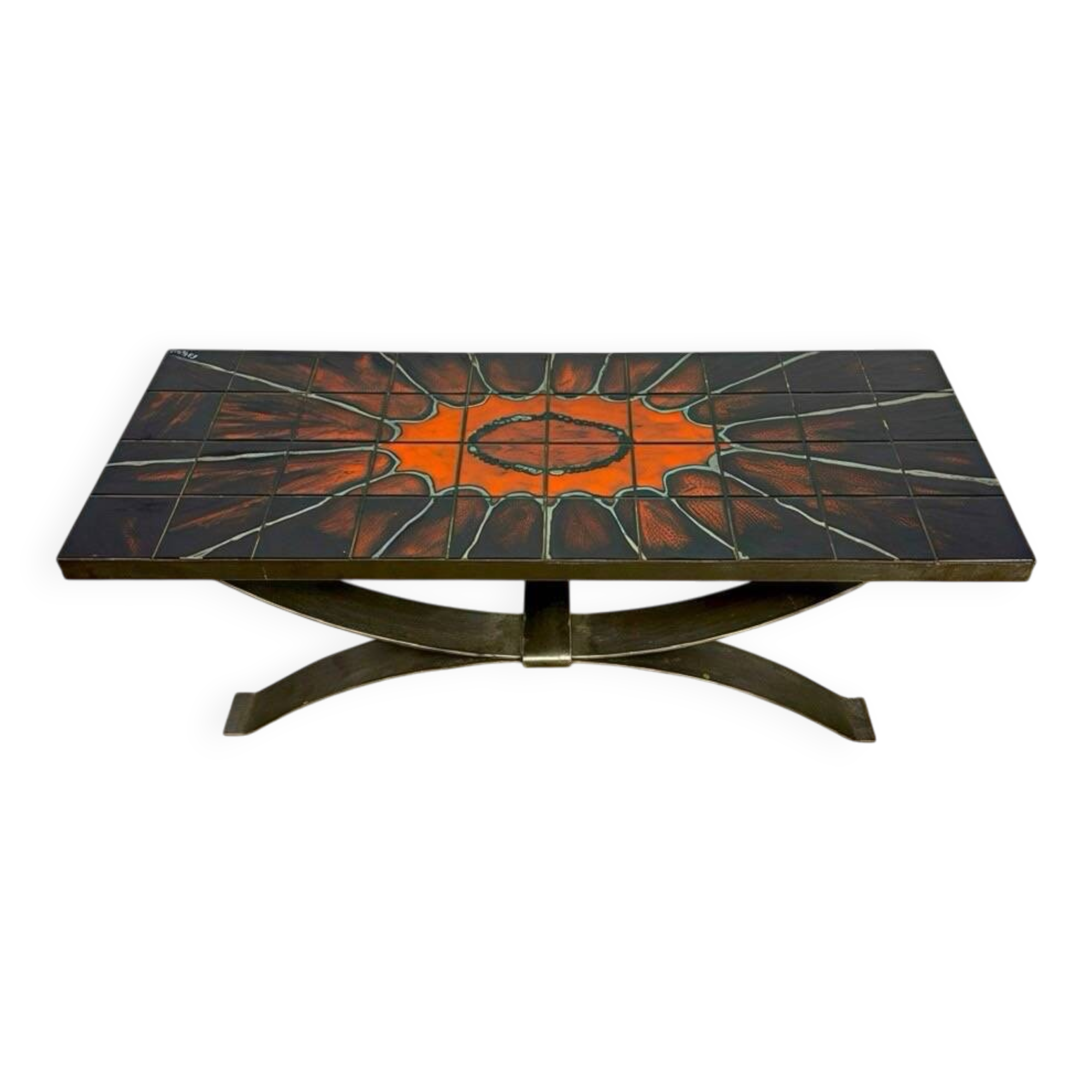 Ferlor International coffee table in brushed steel and ceramic from the 1970s.