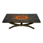 Table basse Ferlor International acier brossé et céramique années 70