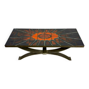 Ferlor International coffee table in brushed steel and ceramic from the 1970s.