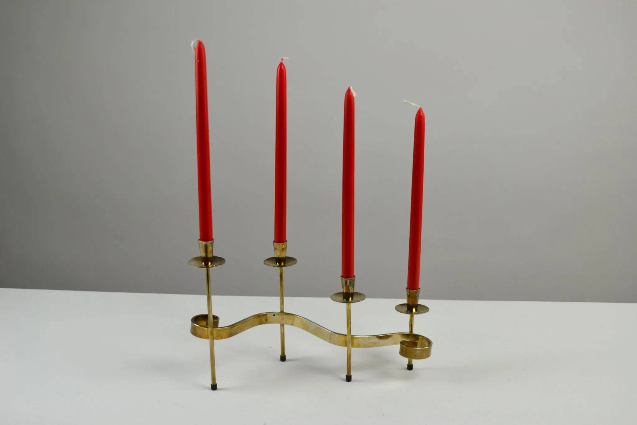 Set of Brass “Swirl” and “Spiral” Candle Holders by Gunnar Ander for Ystad-Metall, Sweden, 1960s