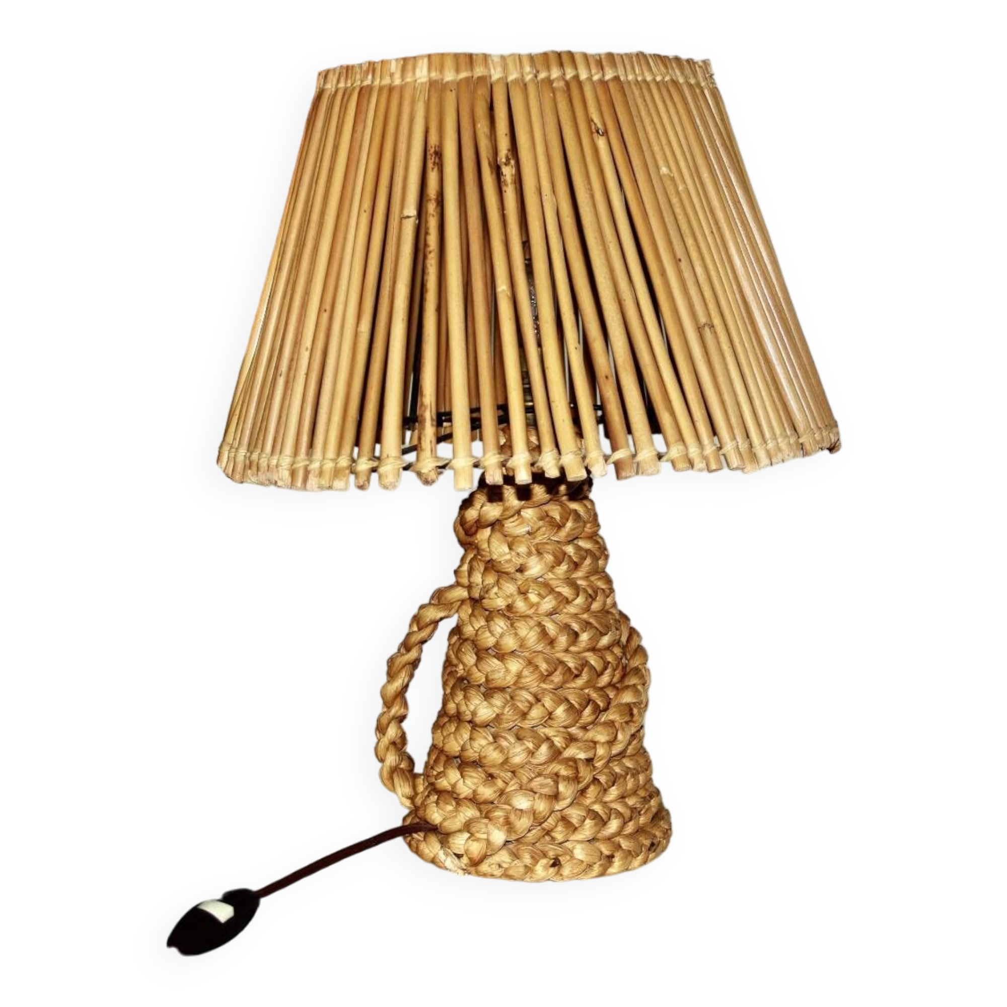 Vintage lamp in braided reed and bamboo
