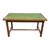Table de salle à manger vintage française avec carreaux verts, années 1950/60.