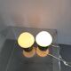 Pair Czech 1970s Milk Glass and Green Ceramic Table Lamps