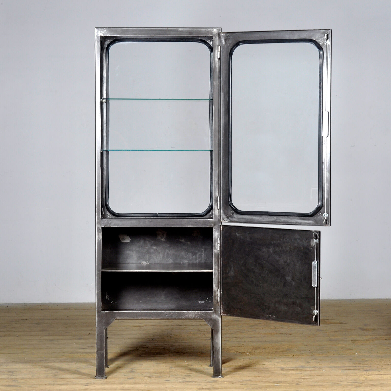 Vintage Iron And Glass Display Cabinet, 1970s