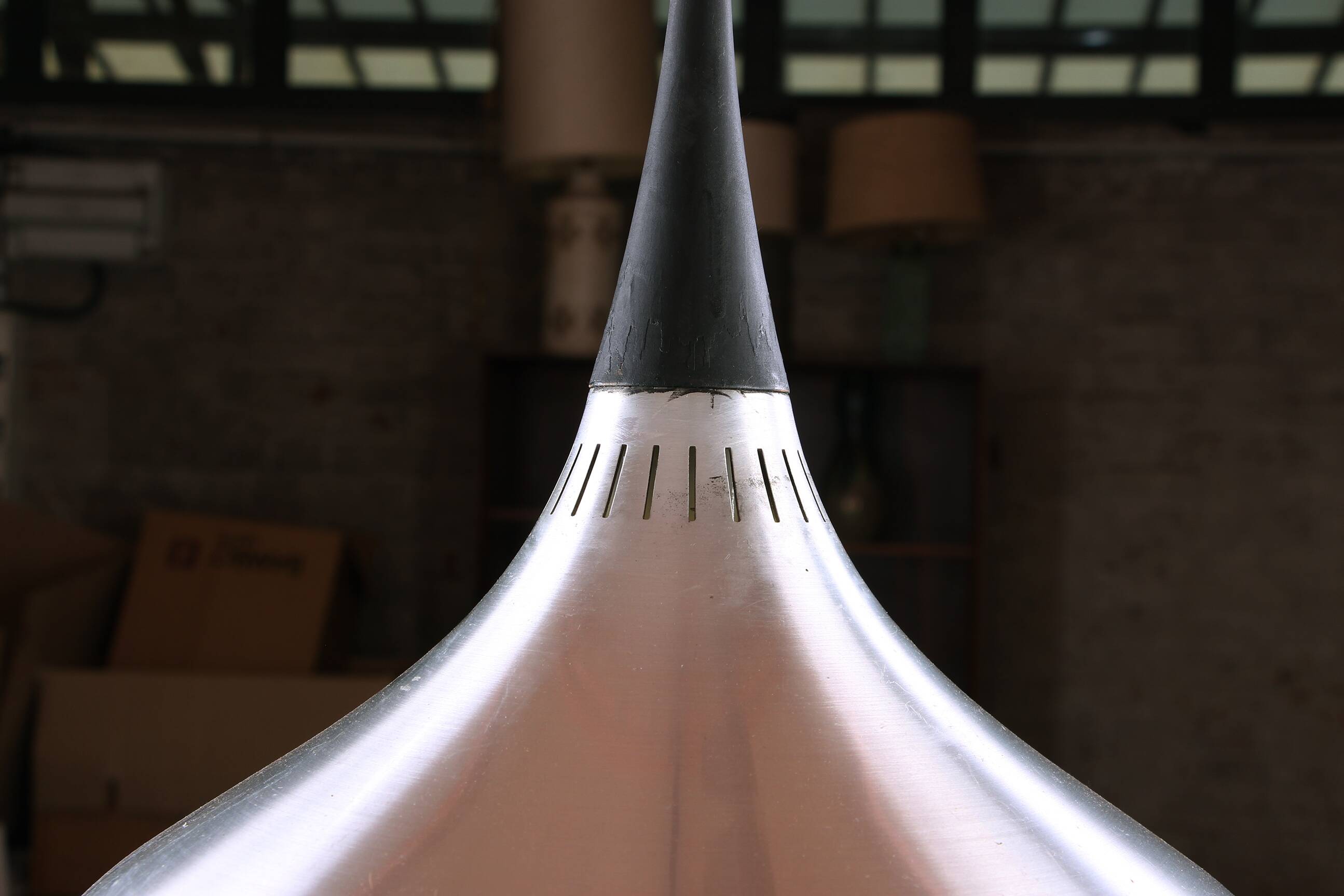 Large Danish pendant light in chrome metal, orient model by Jo Hammerborg for Fog & Morup 1960.