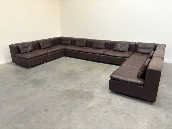 Large leather modular lounge sofa, 1970s