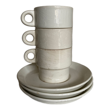 Set of 3 Prisunic design mugs from the 1970s, Gien earthenware.