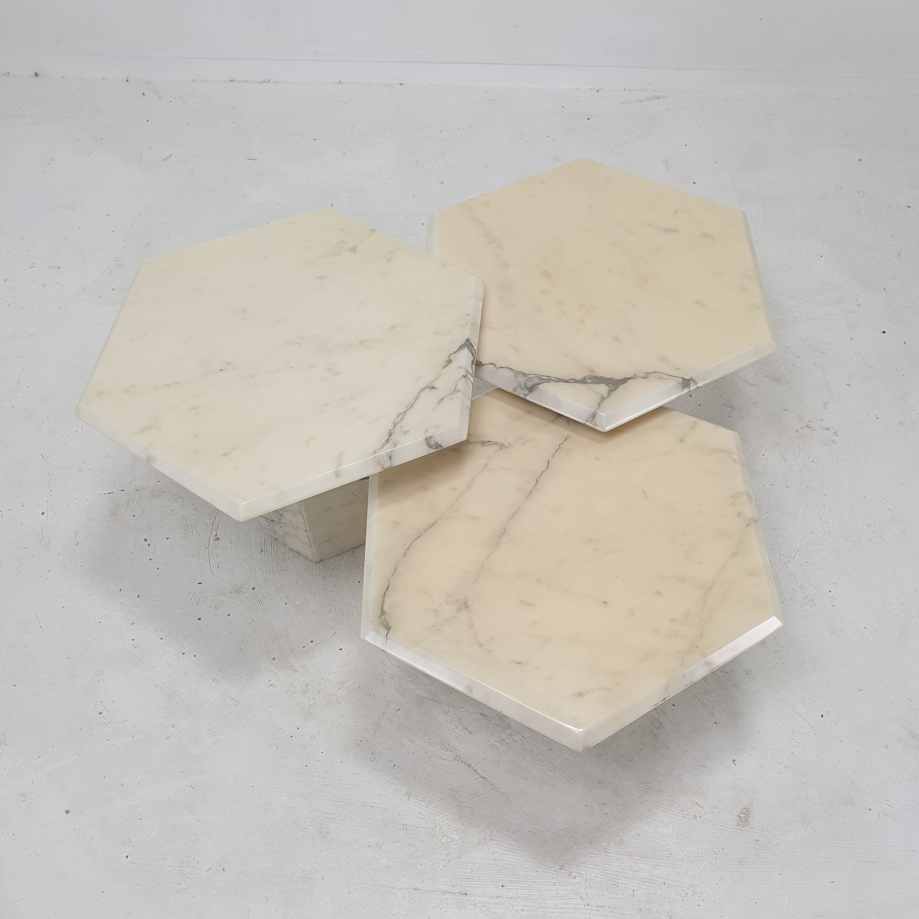 Set of 3 Italian Carrara Marble Side Tables, 1980s