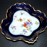 Cobalt blue polylobed basket bowl in LIMOGES Pallas porcelain 1930-40