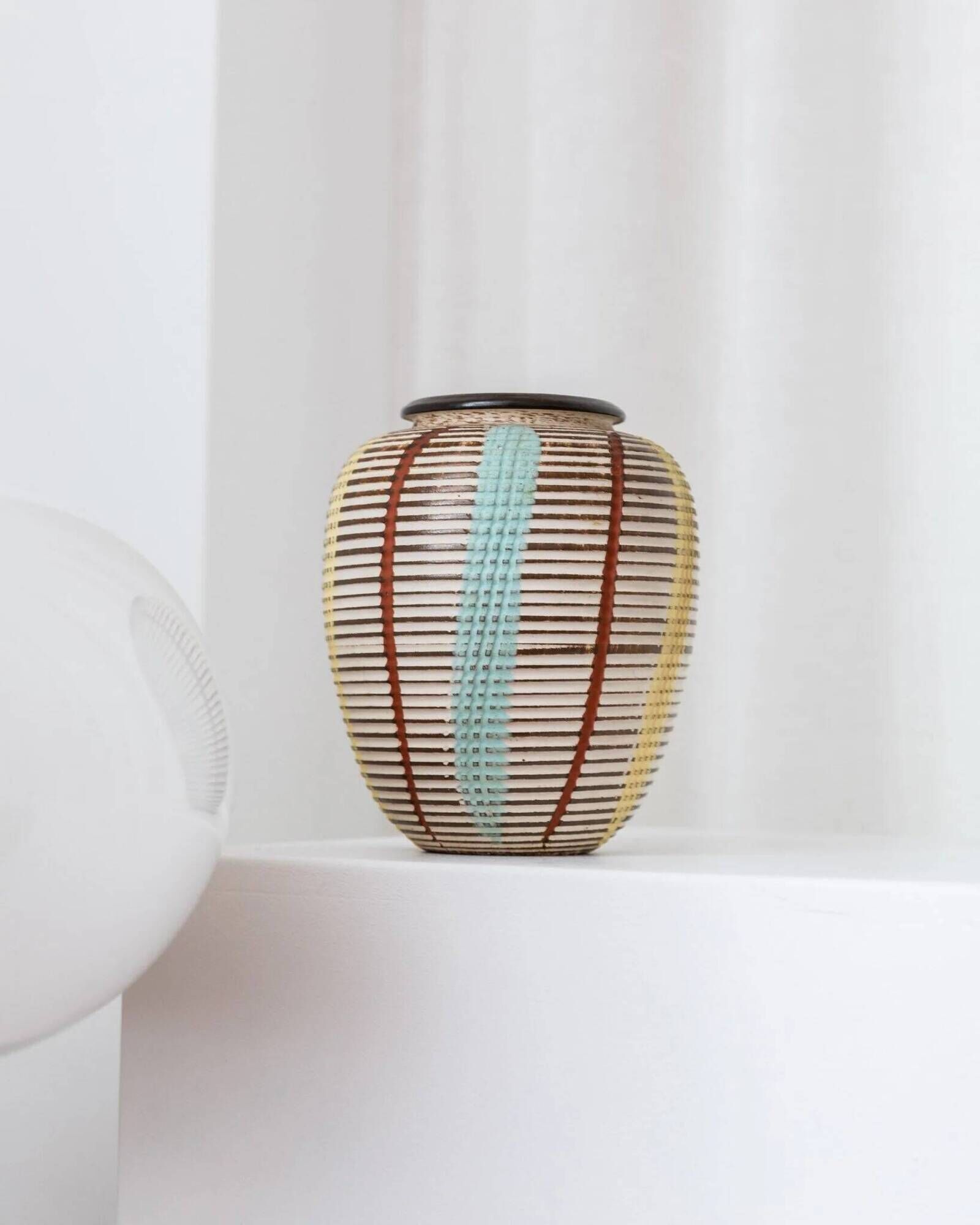 Cream-ivory and multicolor ceramic vase No 27/15 by Dümler & Breiden, German 1960s Mid-Century