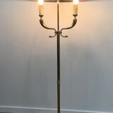 Floor lamp of parquet in neoclassical style in brass with dolphin heads. french work of the ma