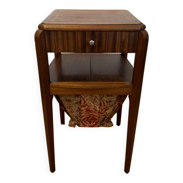 Table de couture Art Déco en noyer avec tablette escamotable