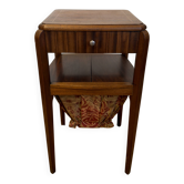 Table de couture Art Déco en noyer avec tablette escamotable