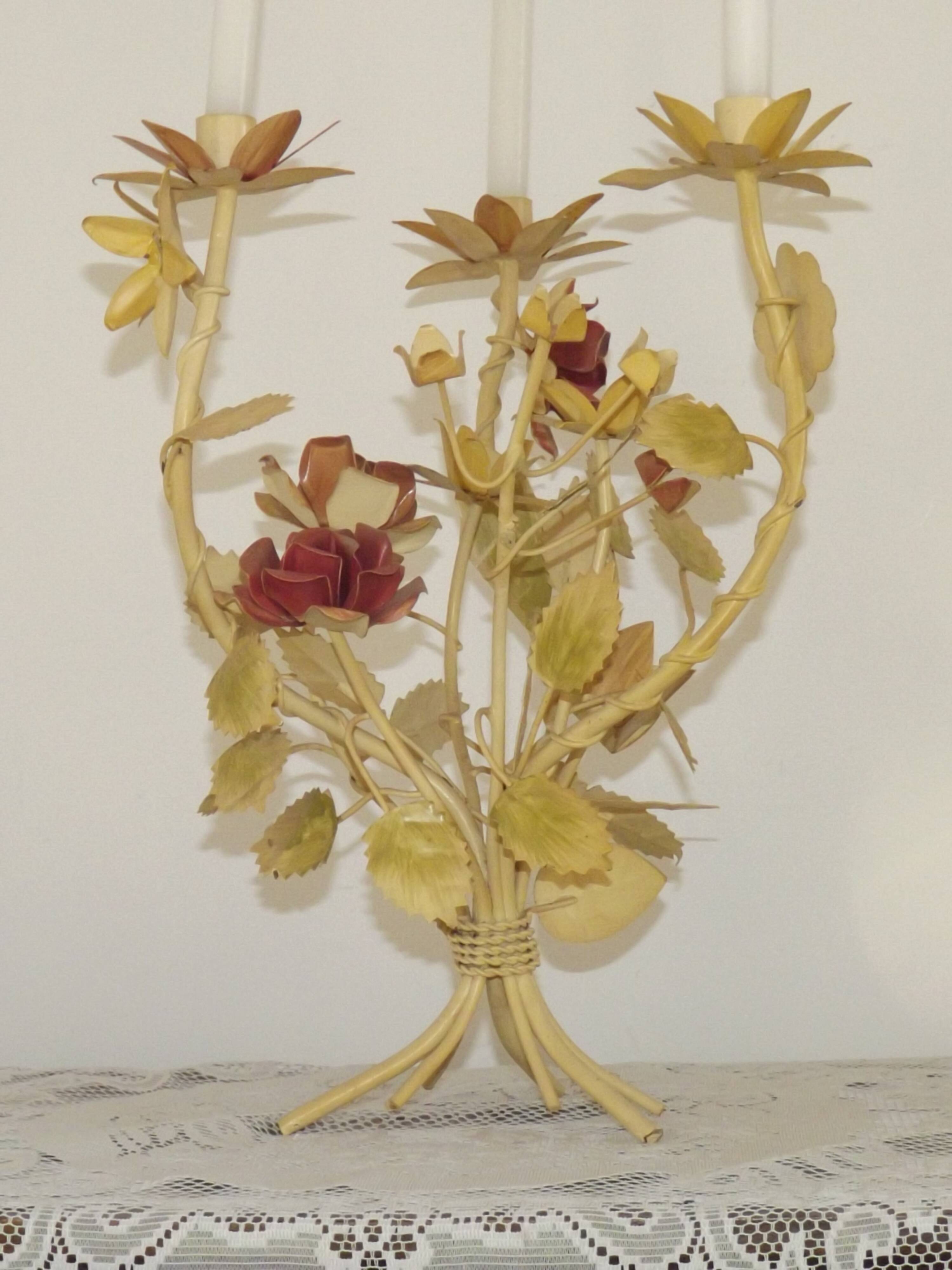 Large Vintage French FloralThree Arm Candelabra – Tied Bouquet Style