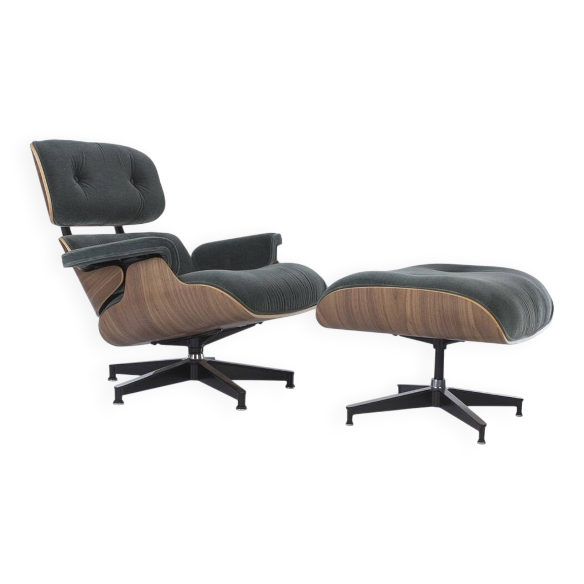 Green Mohair & Walnut Herman Miller Original Eames Tall Lounge Chair & Otto