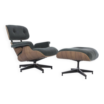 Fauteuil haut Herman Miller Original Eames en mohair vert et noyer et fauteuil Otto