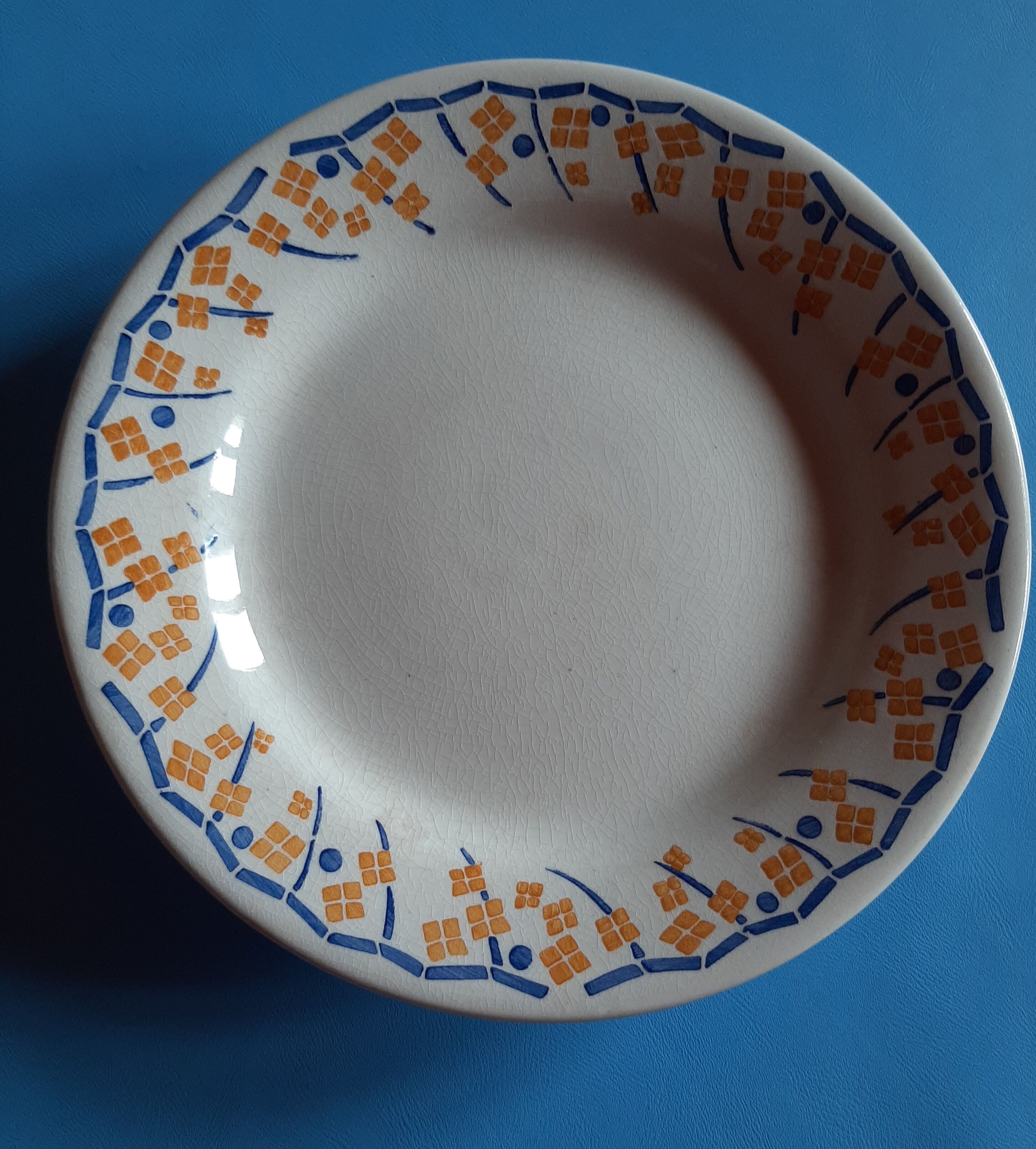 Compotier - piedouche - cake dish - ceramic hb cm - yellow and royal blue