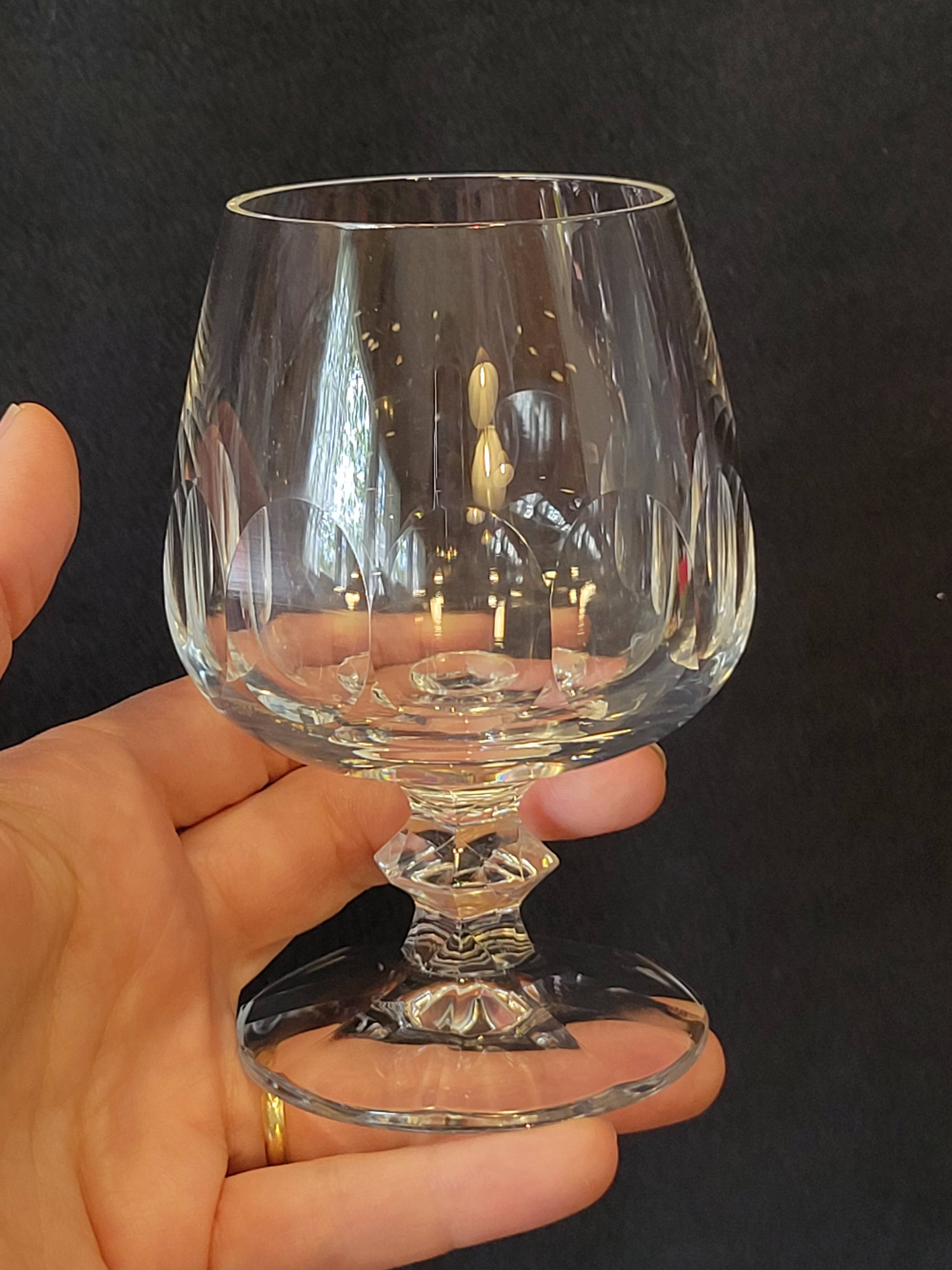 6 cognac glasses in flat cut crystal