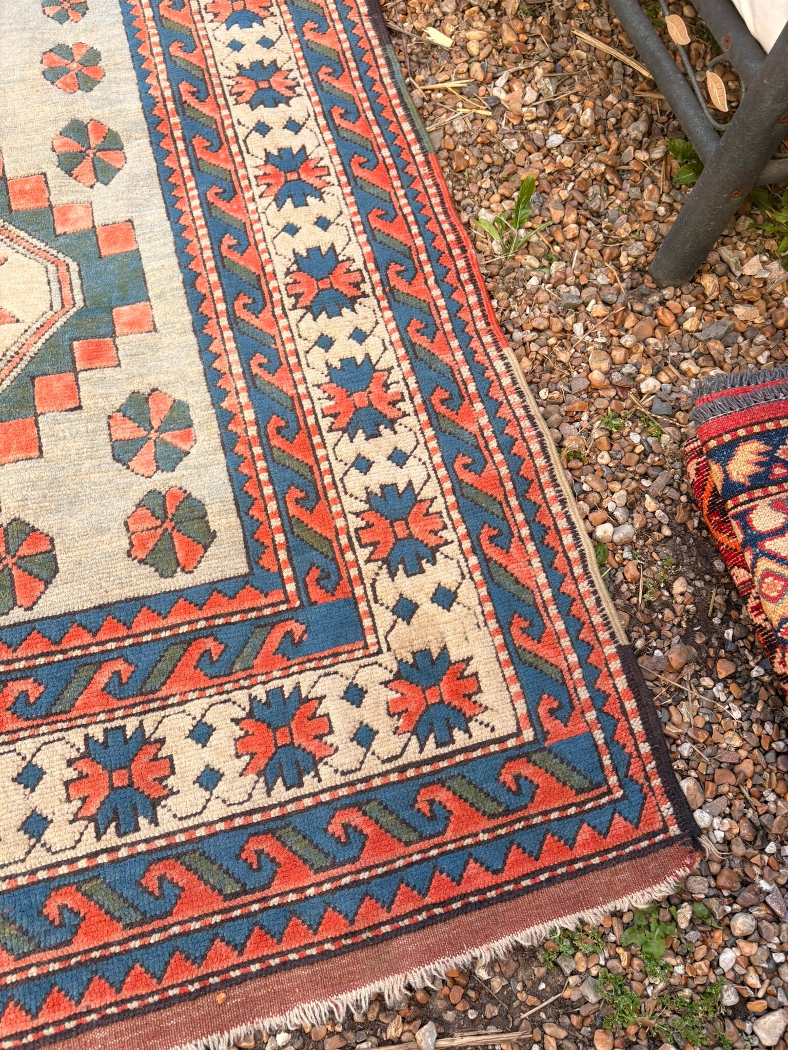 Antique Kazak Caucasian Carpet Wool 200x120 Vintage Blue Oriental Carpet 1900