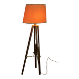 Tripod floor lamp in wood and adjustable brass