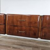 Vintage six-drawer mahogany burl dresser with glass top