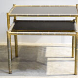 Pair of brassed coffee tables bamboo vintage 1970'