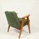 Fauteuil vintage moderne chêne clair vert royal 1962 design par Chierowski