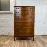 Curved face chest of drawers 7 drawers Scandinavian vintage lacquered walnut, 60s
