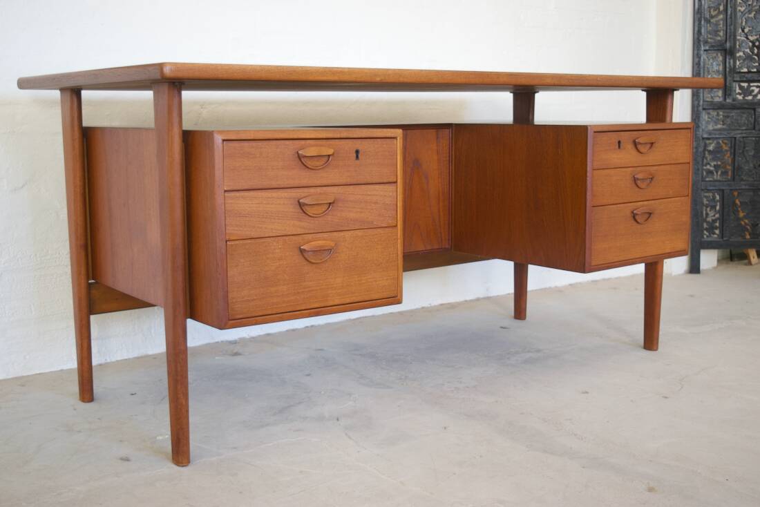 FM60 Executive Desk in Teak by Kai Kristiansen for Feldballes Møbelfabrik, 1960s