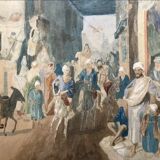 Orientalist watercolor drawing table