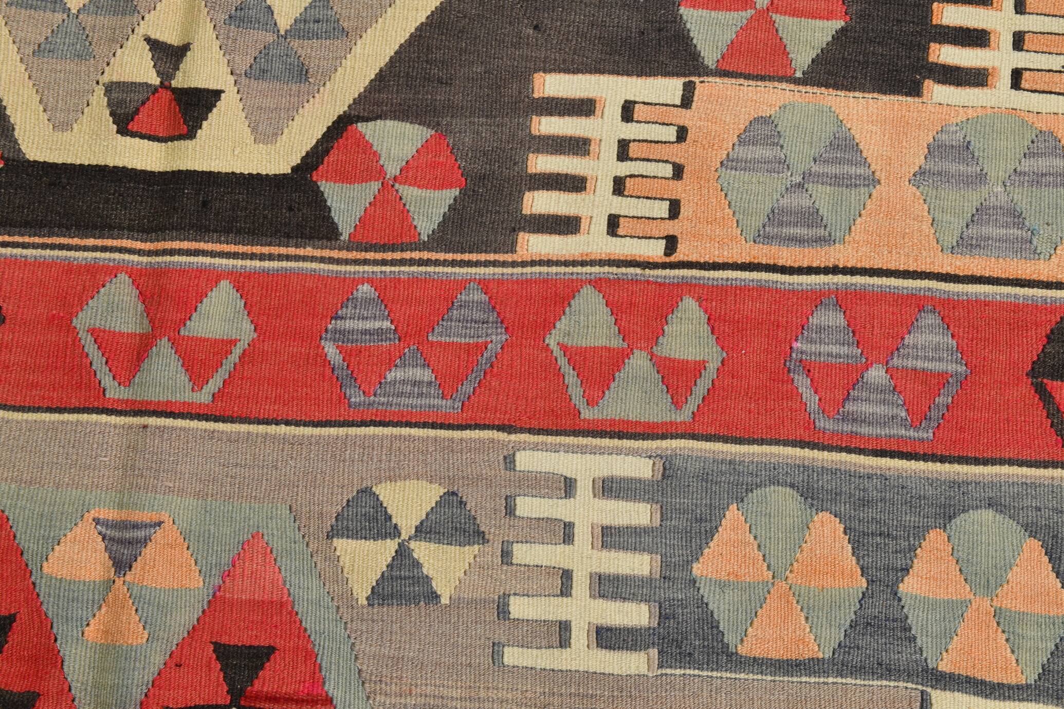 6x8 Kilim Multicolor Geometric Style Kilim Rug, 168x235 Cm