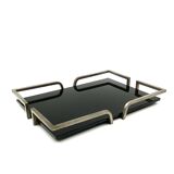 Hollywood regency black glass tray, France 1970s