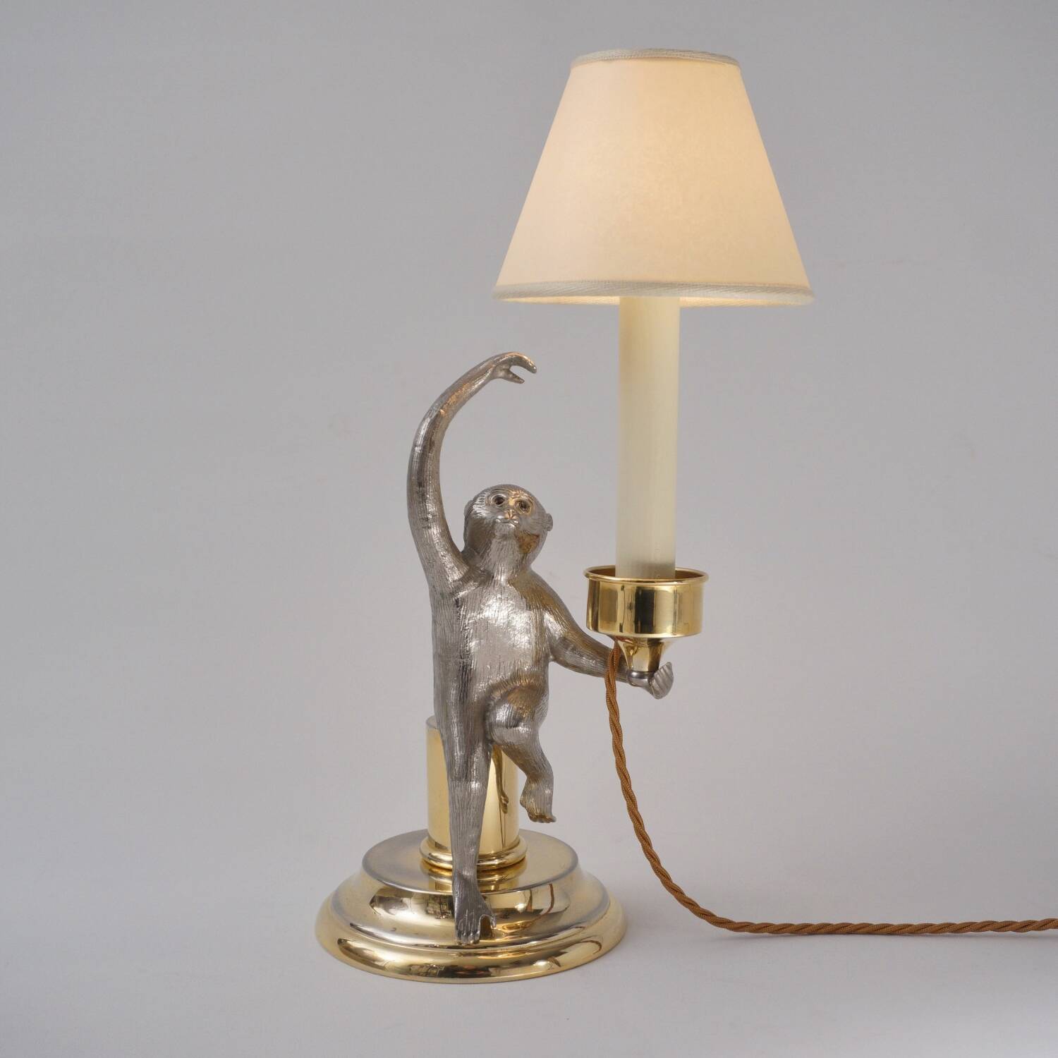 Hauy Pouigo Monkey candlestick table lamp silver plated bronze 1970's Italy
