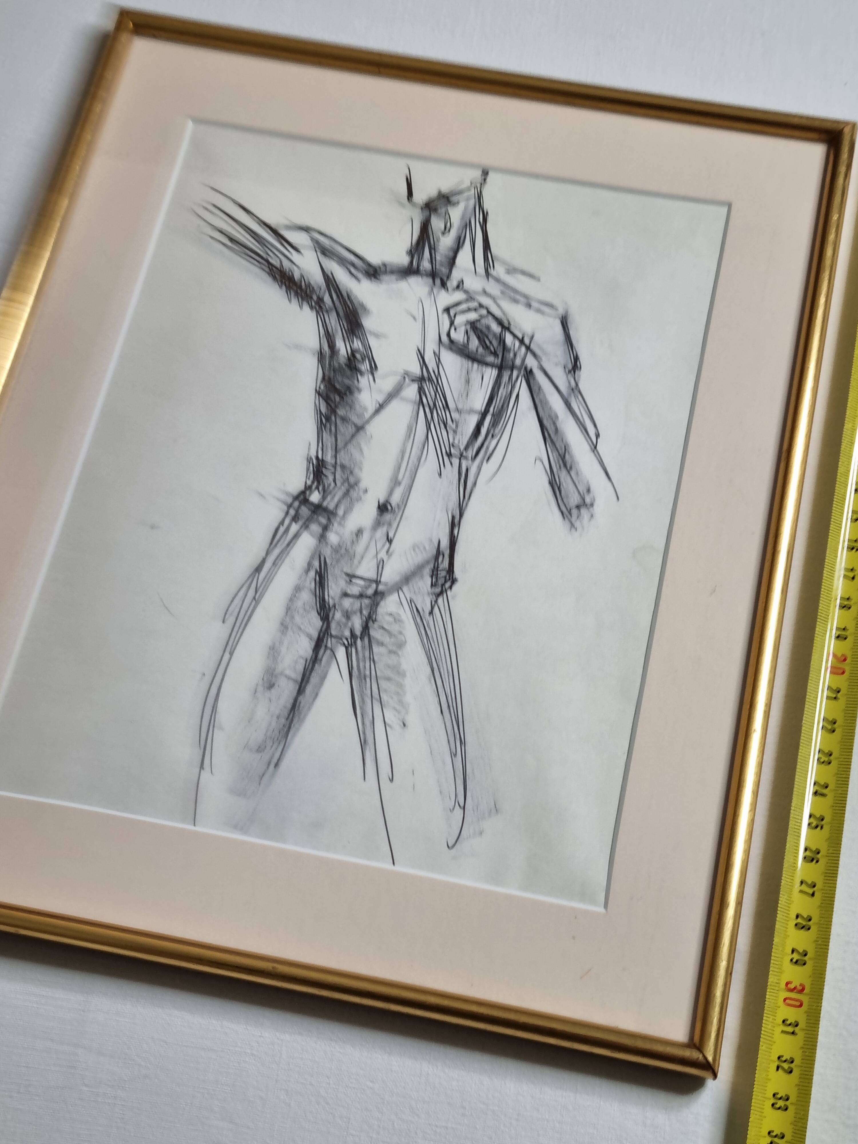 Charcoal study of a male nude, attributed to Maurice de Bus, gilded frame, 26 x 32 cm