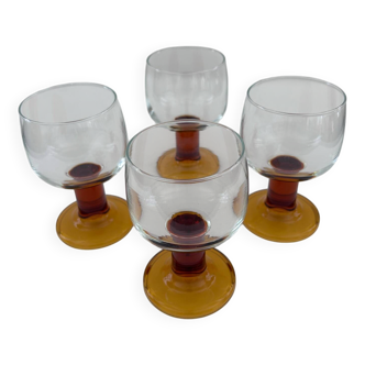 Série de 4 verres pieds ambre