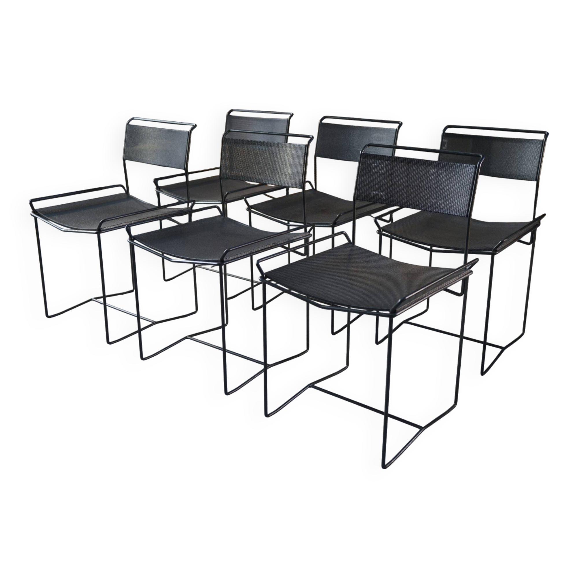 Set of 6 perforated steel chairs, 20th century design