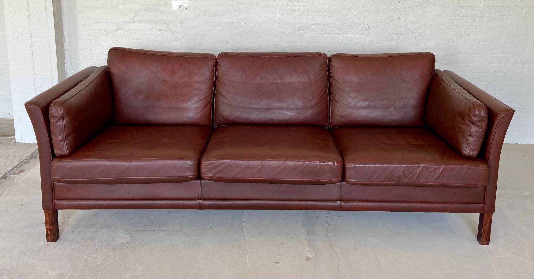 Mid century vintage danish mogens hansen 3 person sofa in burgundy leather