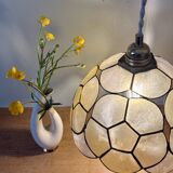 Vintage mother-of-pearl and brass lampshade pendant light