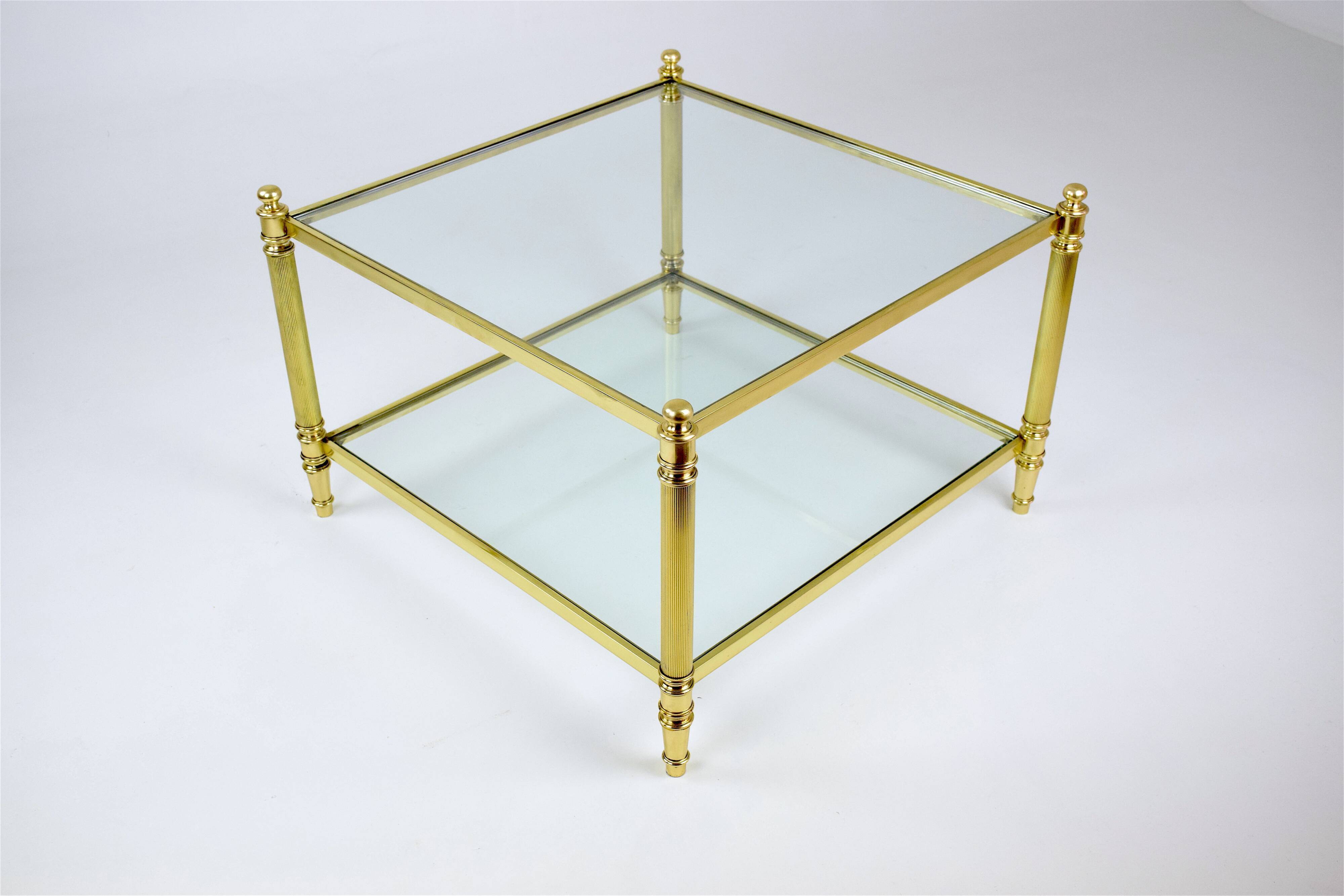 Vintage Coffee Table in Massive Brass and 70s Glass