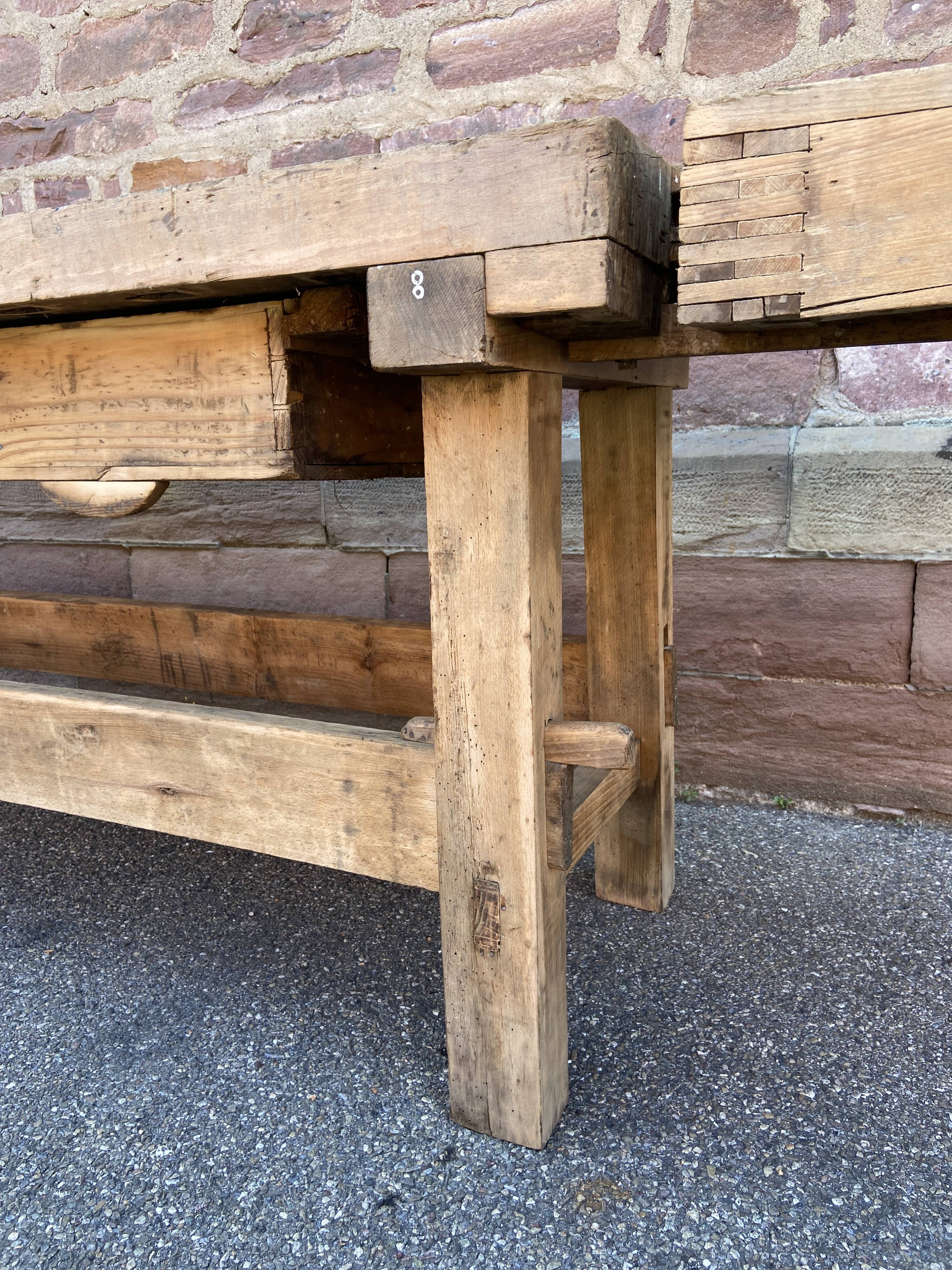 Industrial table Carpenter's workbench in natural raw wood vintage bohemian