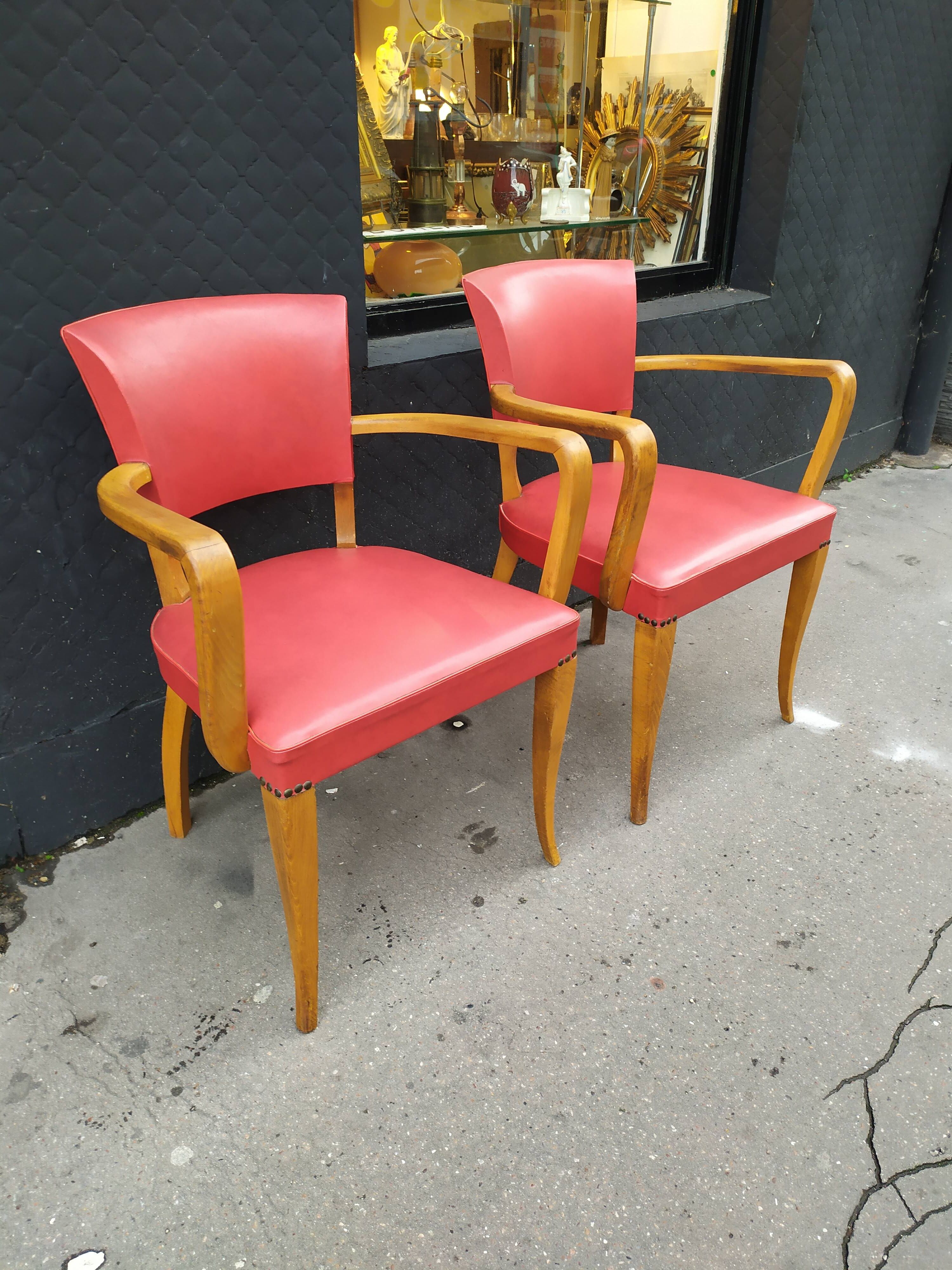 Pair of red vintage bridge armchairs