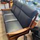 Scandinavian bench in solid teak and faux leather 1970