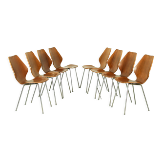 Set of 8 dining chairs by Herbert Hirche, Jofy Stalmobler, Denmark 1950s