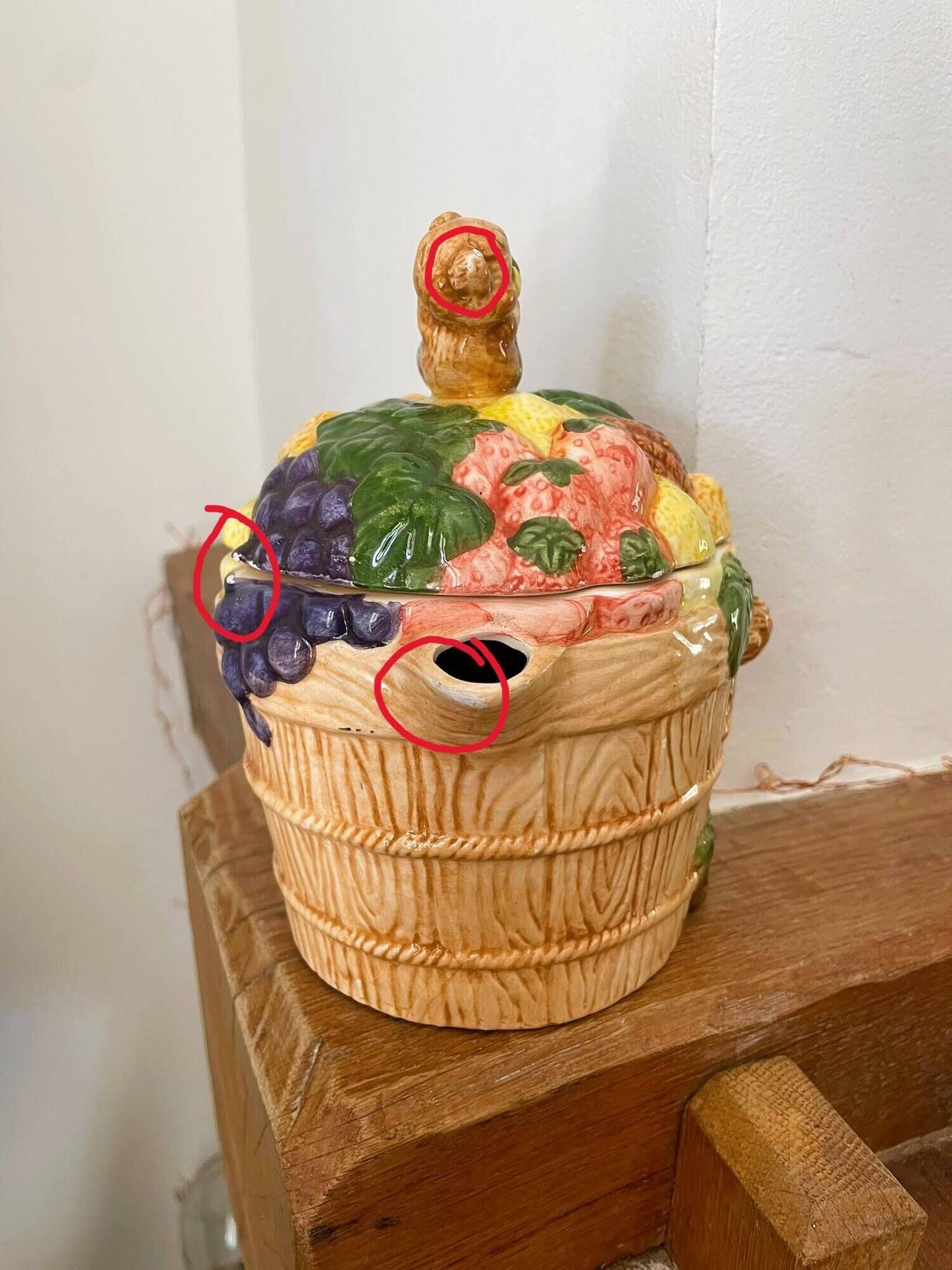 Vintage fruit and bear barbotine teapot