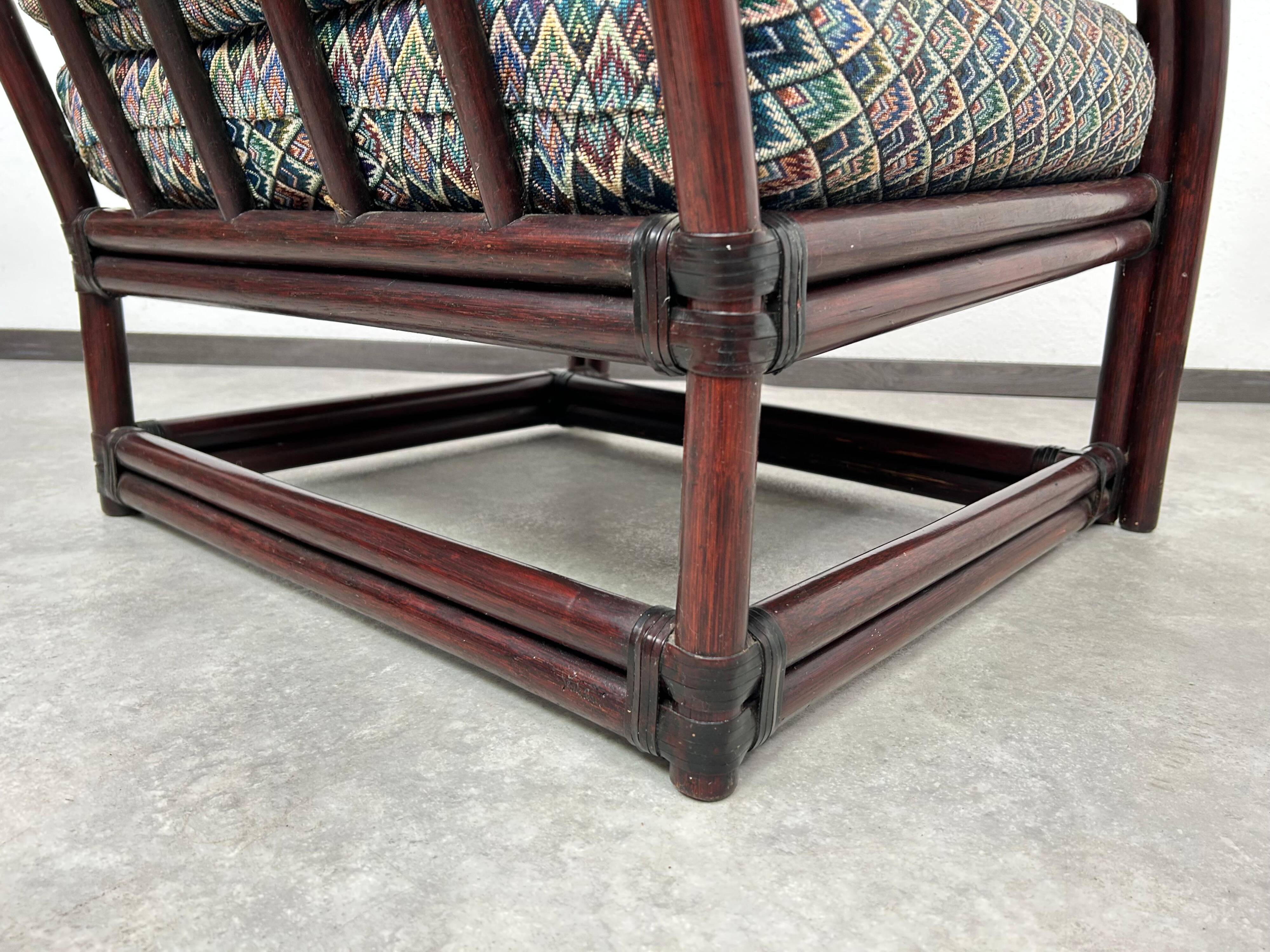 Fauteuil à oreilles en bambou de style milieu du siècle avec tabouret par Gervasoni