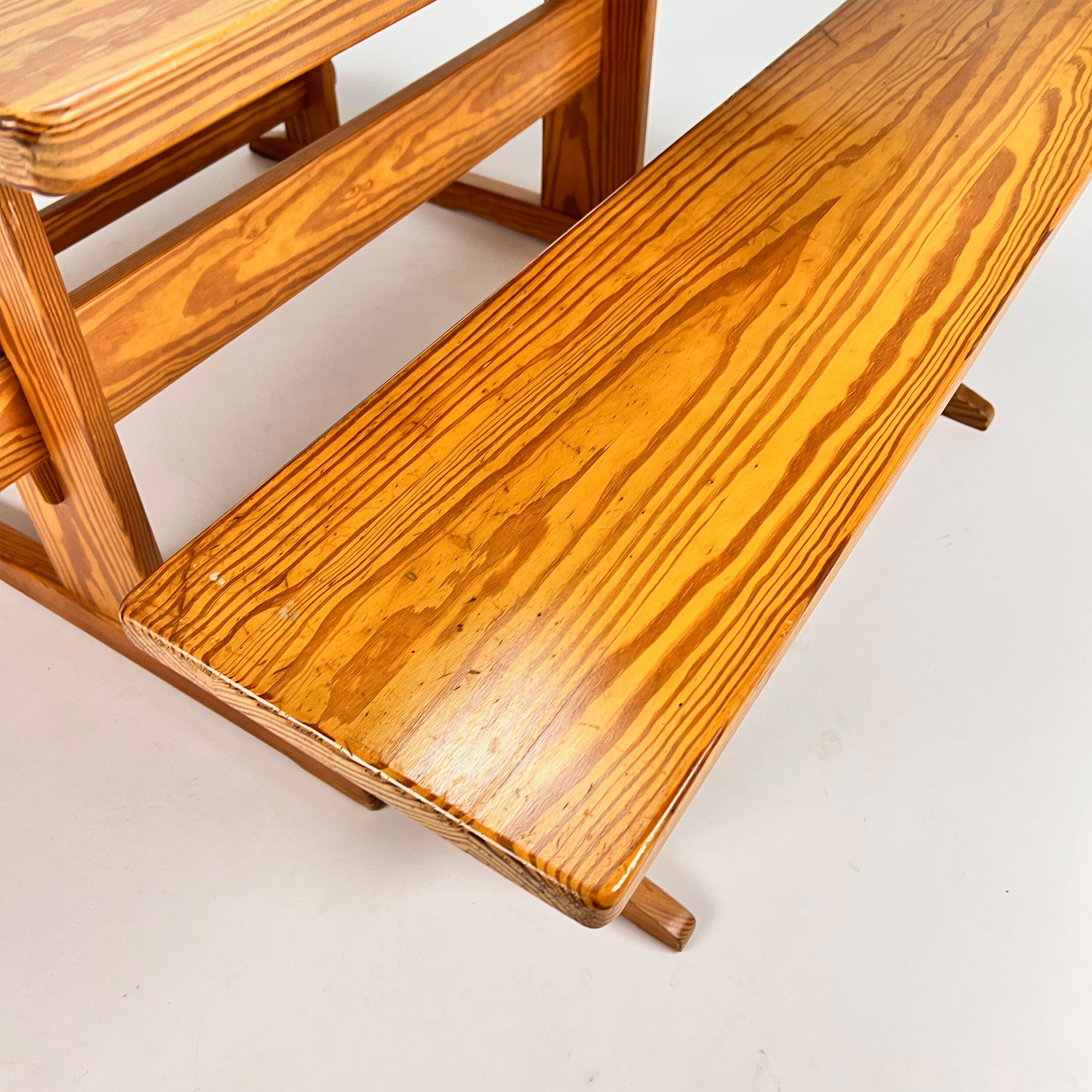 Mid century scandinavian pine dining set consists of one table and two benches, 1960s