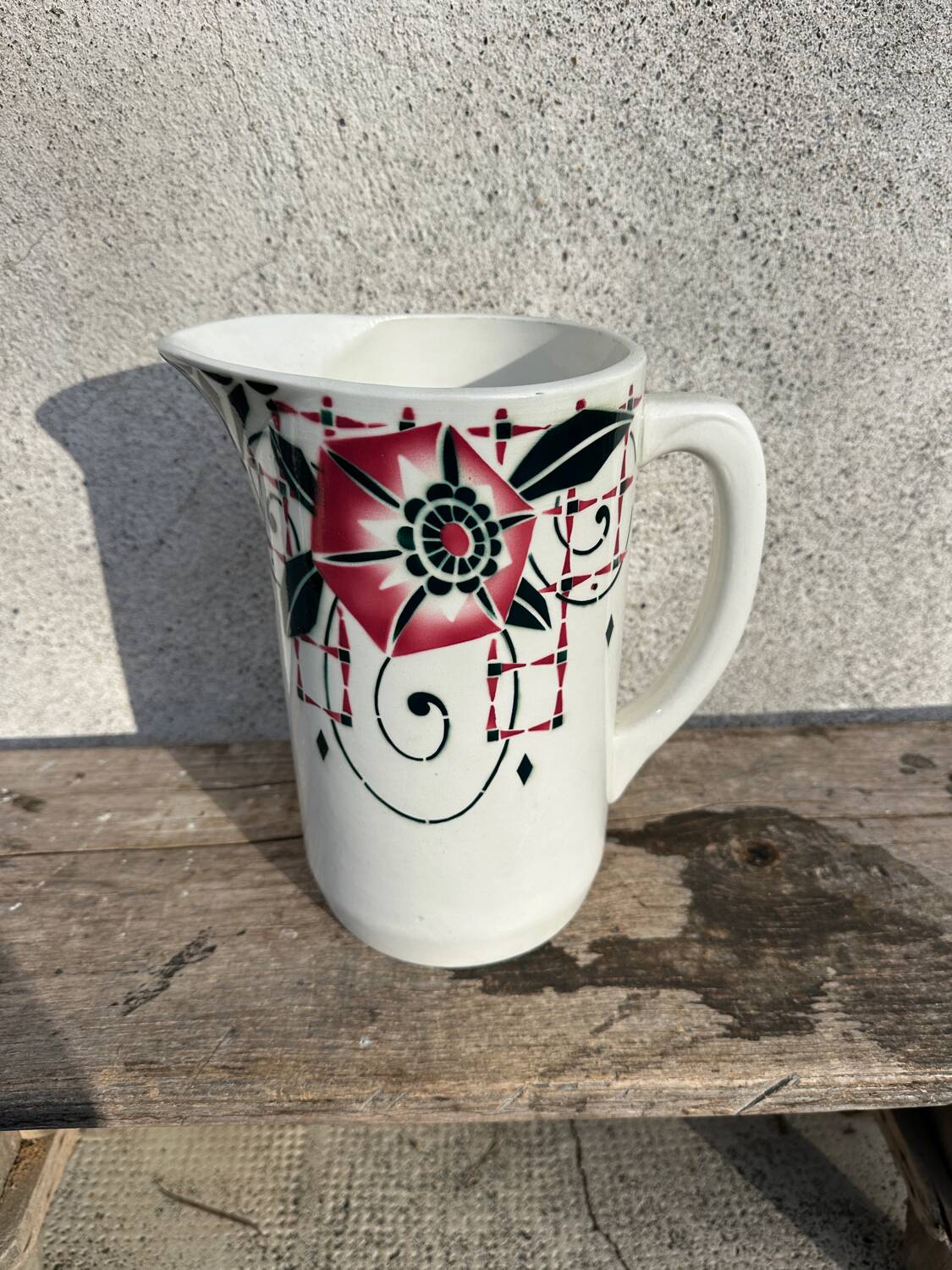 Coloured vintage Art Deco pitcher in St Amand earthenware.